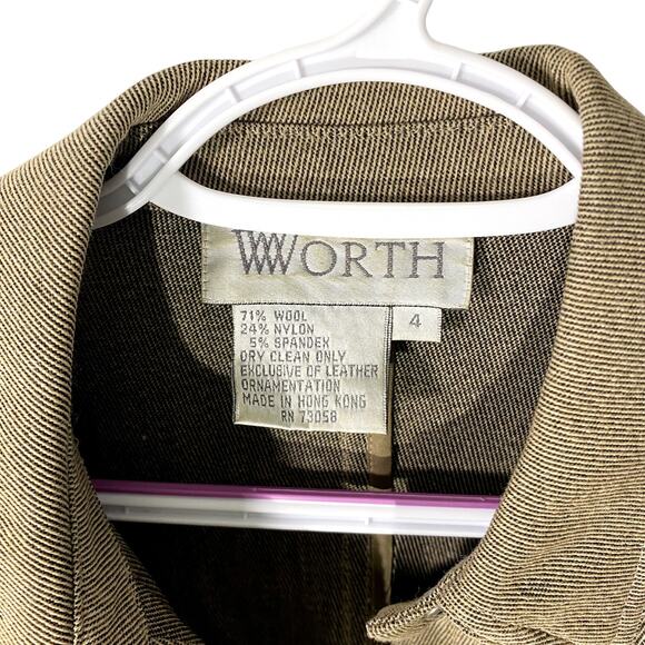 WORTH Light Brown Jacket with belt Size 4 (Wool Blend) - Picture 2 of 7